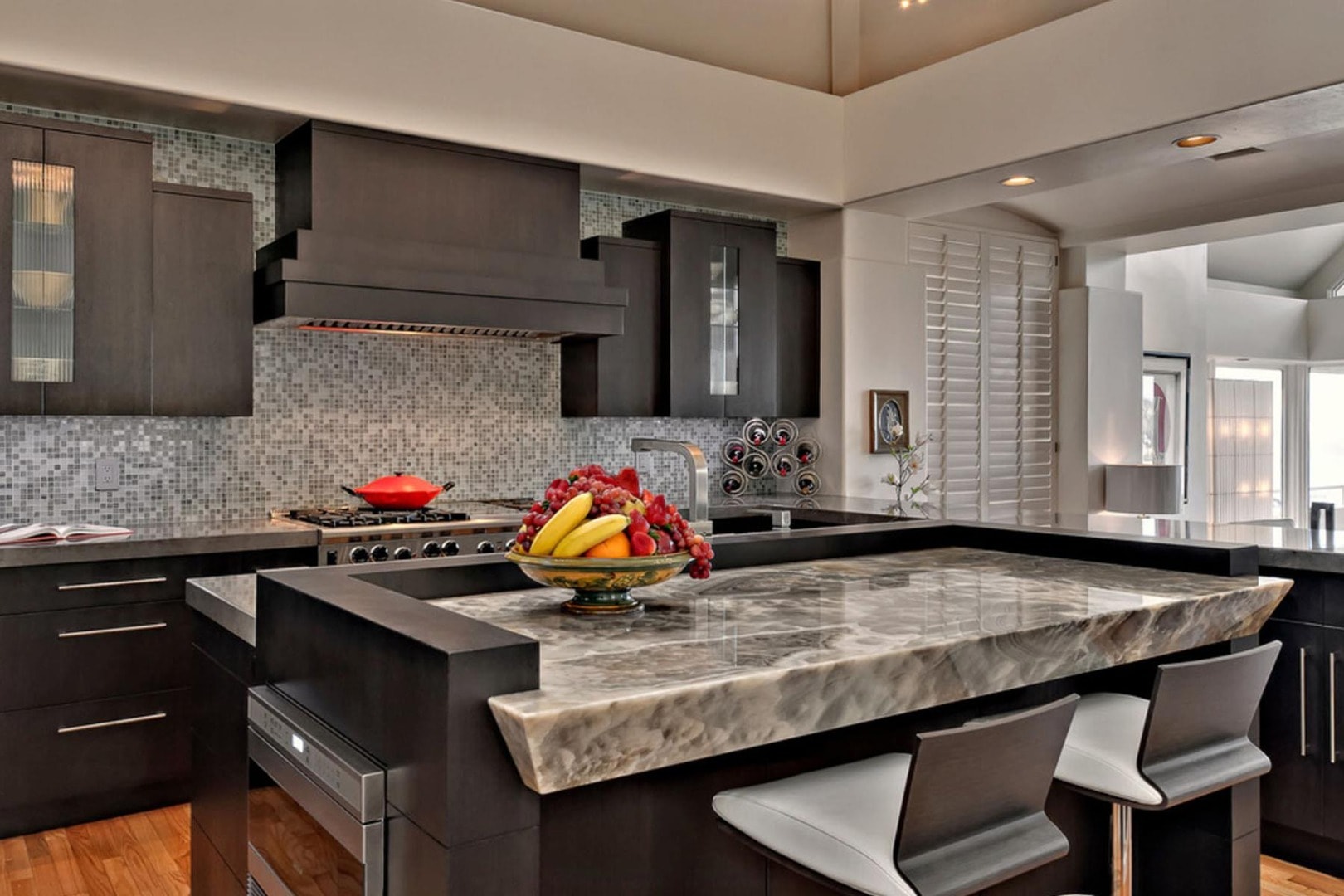 Modern kitchen with natural stone countertop island